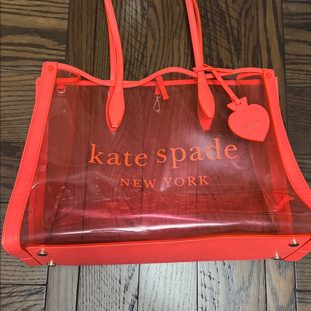 kate spade Pink and Coral Clear Market Tote with Zip Pouch - Picture 4 of 14